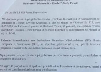 Jorida Tabaku publikon dokumentin:  Veliaj 30 milionë euro kredi për projektin e kompanisë Fusha për teatrin