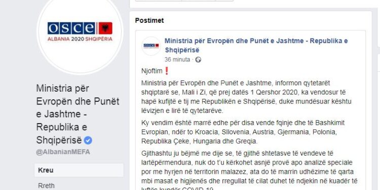 Më 1 qershor Mali i Zi hap kufirin me Shqipërinë