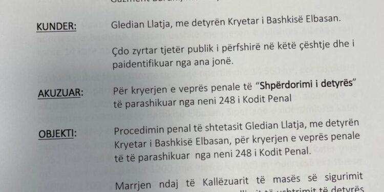 PD KALLËZON NË SPAK KRYETARIN E BASHKISË ELBASAN GLEDIAN LLATJA