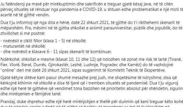 Ministrja Evis Kushi njofton rihapjen e shkollave, ja kur fillon